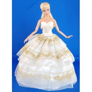   Gold and Ivory 3 Layers Gown Dress Made to Fit the Barbie Doll SALE