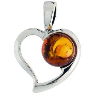  Sterling Silver Heart Russian Baltic Amber Pendant w/ 10mm 