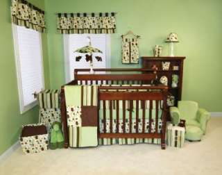 TREND LAB GIGGLES GREEN BROWN 10PC INFANT NURSERY BABY CRIB BEDDING 