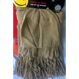  Set of Gloves Scarf and Hat Warm Winter Beige Gift 
