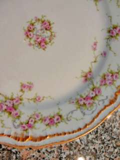   plate awsome swag pink roses and blue ribbons elegant double gold trim