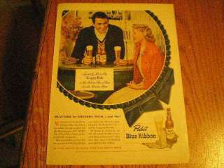 1948 Pabst Blue Ribbon PBR Beer Ad Gregory Peck Santa Monica Home Bar 