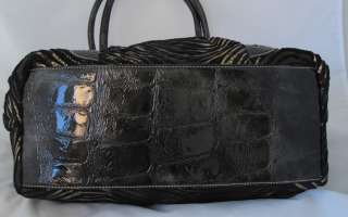 Black  Zebra Print Faux Snakeskin Boa Mink Tote Handbag  