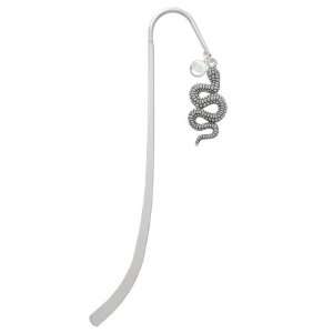   Snake Silver Plated Charm Bookmark with Clear Crystal Swarovski Drop