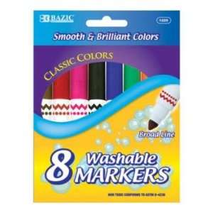    BAZIC 8 Color Broad Line Jumbo Washable Markers: Office Products