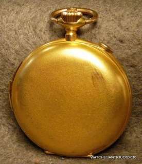 VINTAGE MINUTE REPEATER CHRONOGRAPH POCKET WATCH 18K SOLID GOLD HORSE 