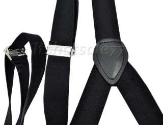 Clip on Adjustable Unisex Pants Y back Suspender Braces Black Elastic