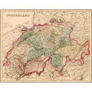   1882 Hand Painted Antique Map of Switzerland   $169