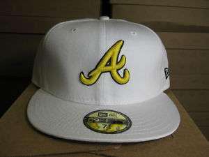 NEW ERA FITTED 59 FIFTY ATLANTA BRAVES WHITE YELLOW BLK  