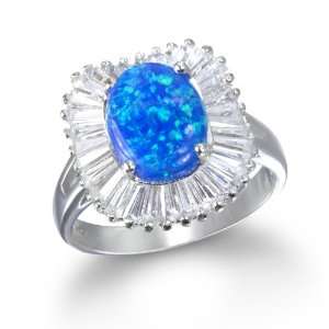  SYNTHETIC BLACK OPAL RING WITH WHITE CZ: CHELINE: Jewelry