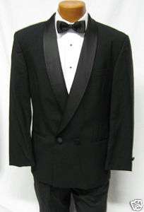 Black Perry Ellis Double Breasted Tuxedo Jacket 38S  