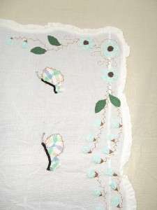 Sweet Vintage Fabrics Quilt Top Handmade Embroidered Butterflies 