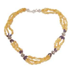    Citrine and lapis beaded long necklace, Sunny Sky Jewelry