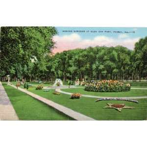  1940s Vintage Postcard   Sunken Garden at Glen Oak Park 