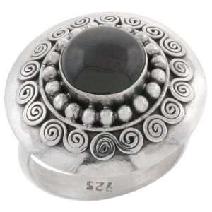   Cabochon Cut Natural Garnet Stone, Designed w/ Beads & Spirals, 13/16