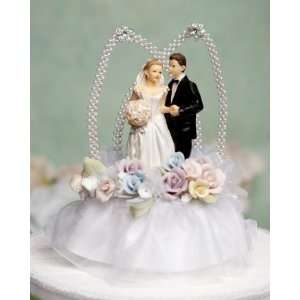  Pastel Rose Double Arch Bride and Groom Cake Topper 