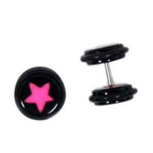   Star on Black Fake Plug (Small Gauge)   Fashion Earrings: Toys & Games