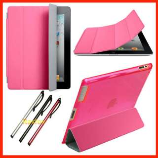   Cover + Pink Hard Protective Back Case +3 Stylus Pen For iPad 2  