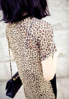   chiffon details girls leopard t shirt tops blouse dress streetwear