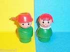 Fisher Price Little People Wood Pot on Head Boy & Green Girl 192 Bus