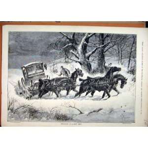  1883 Horses Carriage Struggling Snow Drift Old Print: Home 