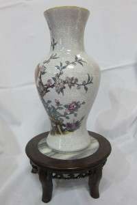 Antique Chinese Porcelain Vase with Marble & Wood Stand  