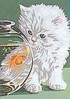 WHITE KITTEN & THE GOLDFISH NEEDLEPOINT CANVAS DESIGN