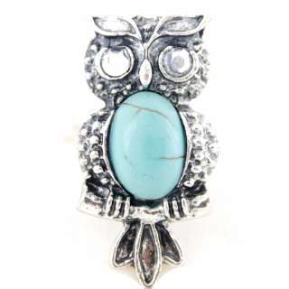 New Silver tone Natural Turquoise Stone Owl Ring,Adjustable  