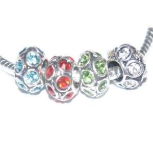  Dazzling Antique Silver Pack of 4 Crystal Stone Spacer 