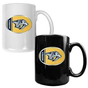 Sports NHL PREDATORS 2pc 15oz Ceramic Mug Set   One Black Mug & One 