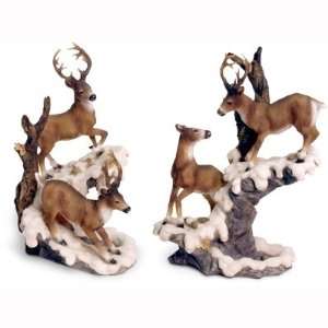 Pieces Set Deer Running In Snow 9.5 Figurine 