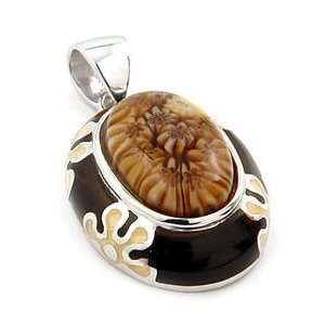  Sterling Silver Brown/ Brown Millacreli Oval Pendant 
