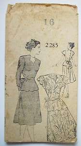 1940s scalloped neckline blouse skirt mail order papttern size 16 