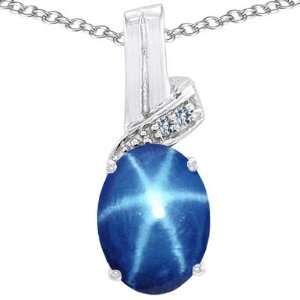   Created Oval Star Sapphire and Diamond Pendant(MetalWh Jewelry