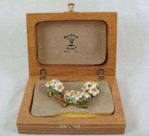 Vintage Capodimonte Boxed Italian Porcelain Daffodil Earrings Brooch 