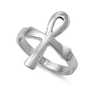  Sterling Silver Ankh Cross Ring   Size 4: Jewelry