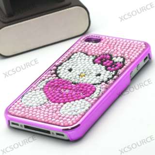 BLING hold the heart Hellokitty RHINESTONE CRYSTAL CASE FOR iPhone 4S 