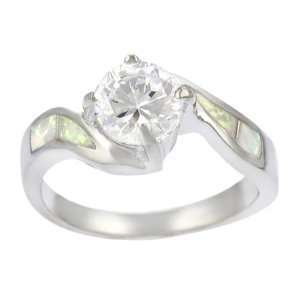  Tressa Sterling Silver and White Opal with Round cut CZ 