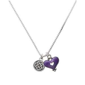  Celtic Knot in Circle and Translucent Purple Heart Charm 