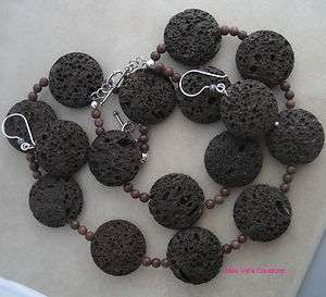 Handcrafted crazy horse brown lava stone silver necklace bracelet 