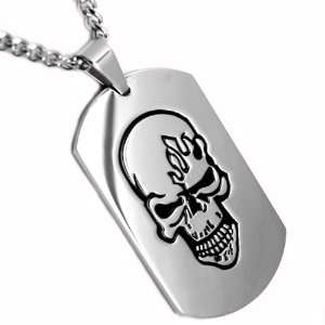   on Fire Dog Tag Necklace Pendant Black Plated 24 Curb Chain: Jewelry
