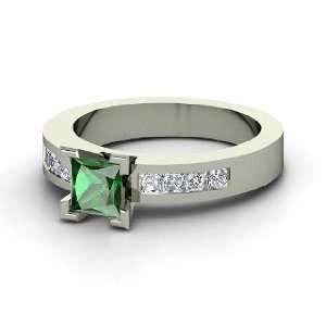 Princess Solitaire Channel Ring, Princess Emerald Platinum 