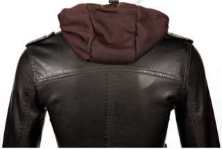 NWT Womens Hooded Bomber Leather Jacket Style Brown  