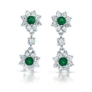  Cz Emerald Flower Drop Earrings (Nice Mothers Day Gift 