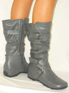 SOoO Cute! Slouchy Flat 3 Buckle Boots *Supportive Rubber Grip Sole 