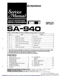 Pioneer SA 940 Amplifier Service Manual in PDF format  