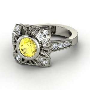  Chevalier Ring, Round Yellow Sapphire 14K White Gold Ring 