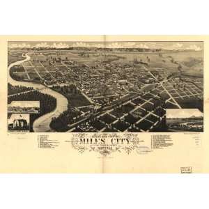  Historic Panoramic Map Birds eye view of Miles City, c.s 