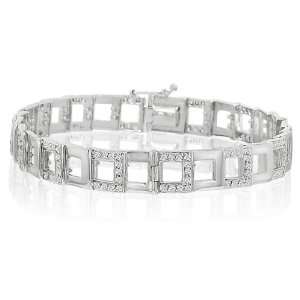  Ladies 14K White Gold Solid Bangle Accented With Zirovsky 