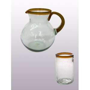 Amber Rim pitcher and 6 drinking glasses set    orders 